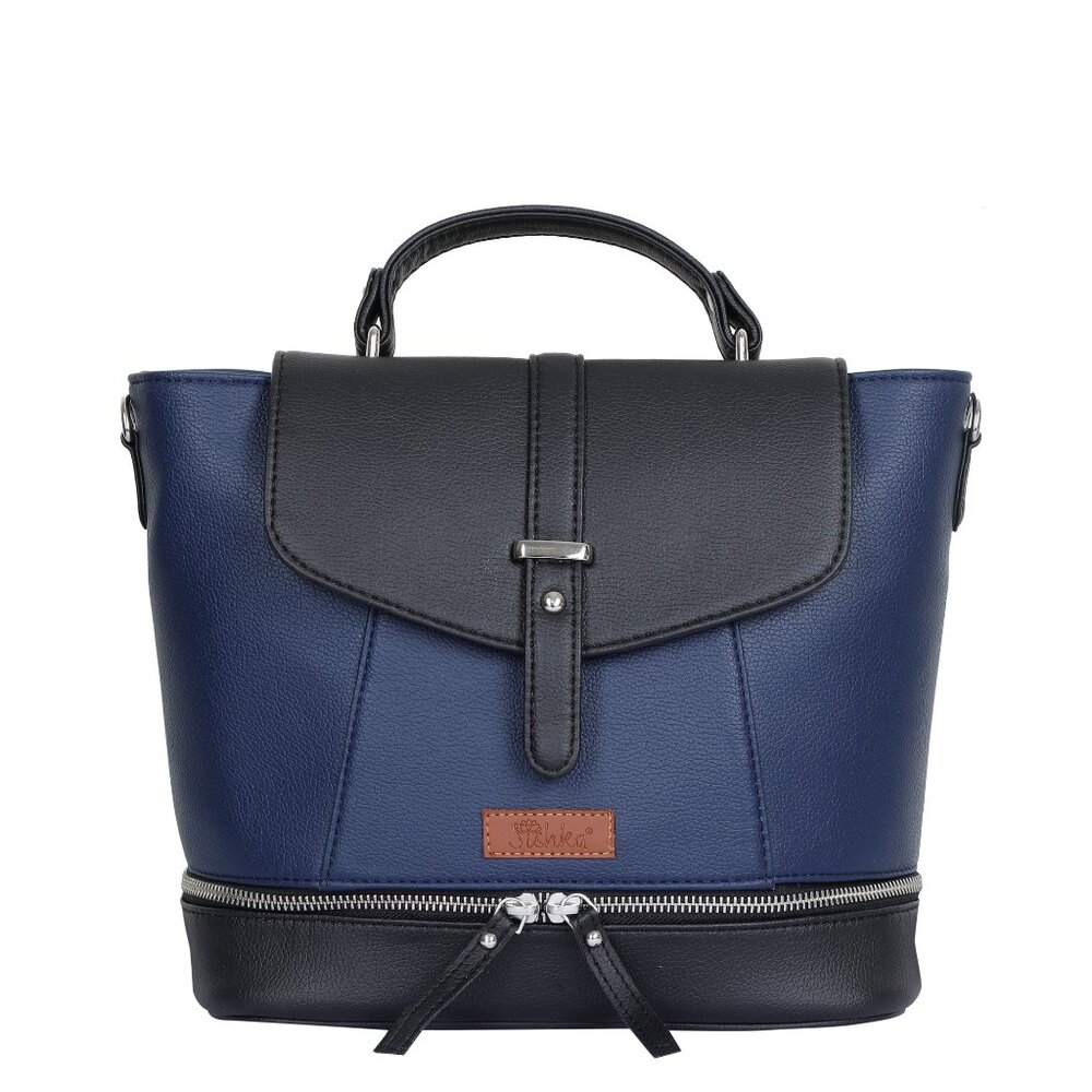 Ladies' Blue Colour Vegan/PU Leather Backpack – Stylish Daypack with Top Handle
